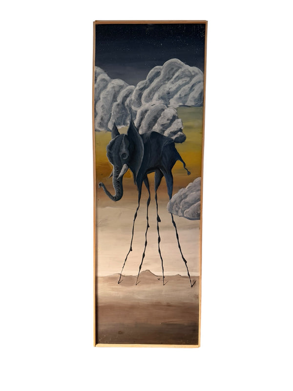 Joshua Dietz pop surrealist elephant painting on wood panel — full front view