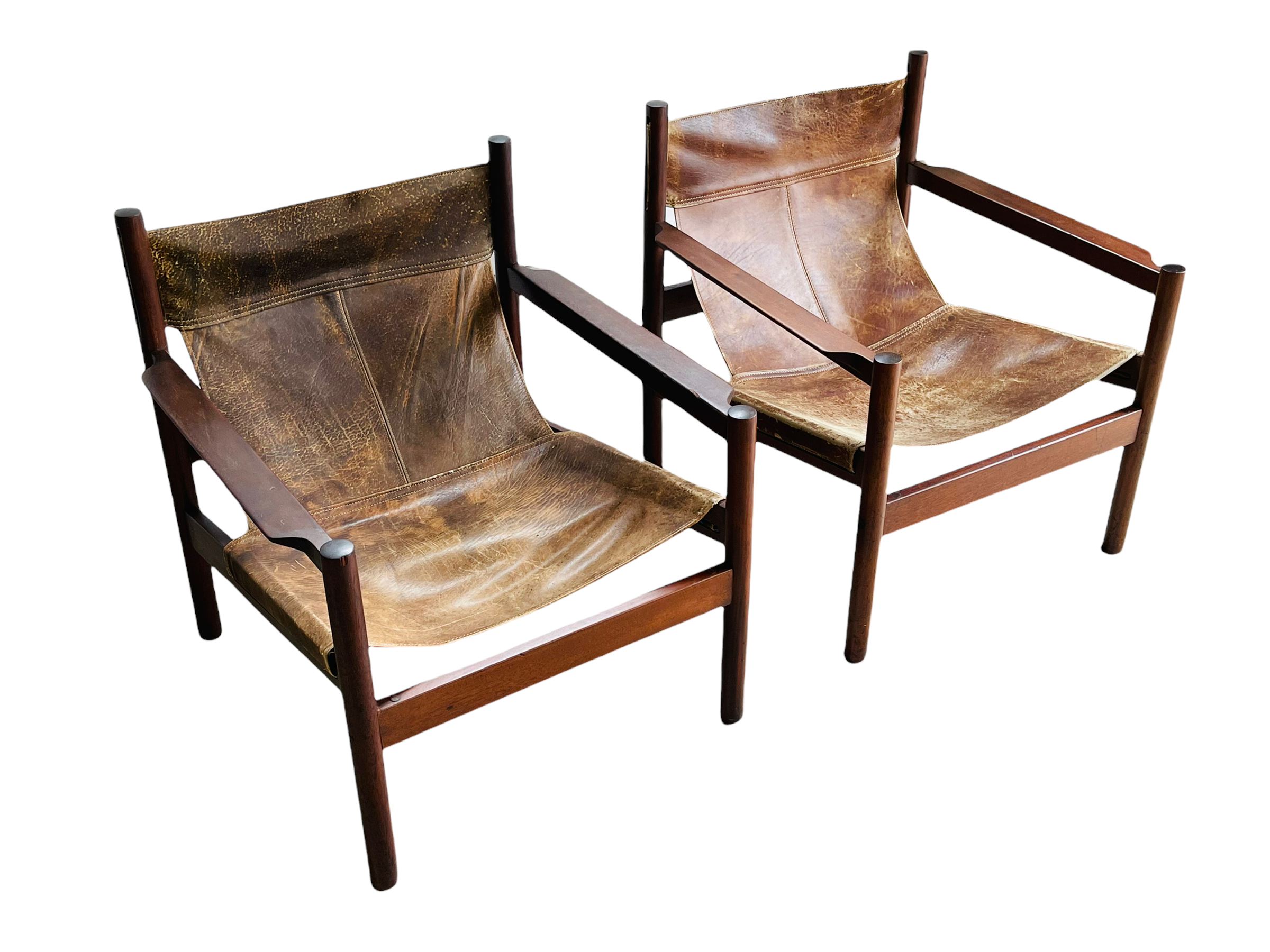 1960s Michel Arnoult Roxinho Leather Sling Lounge Chairs  image 6