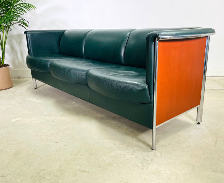 Vintage Teak & Chrome Office Leather Sofa image 3