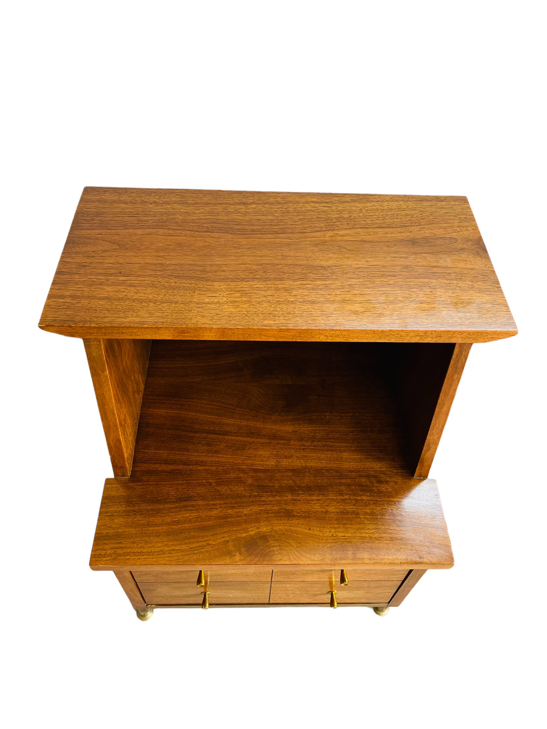 Pair Mid Century Modern Walnut Two Tiered Nightstands  image 10
