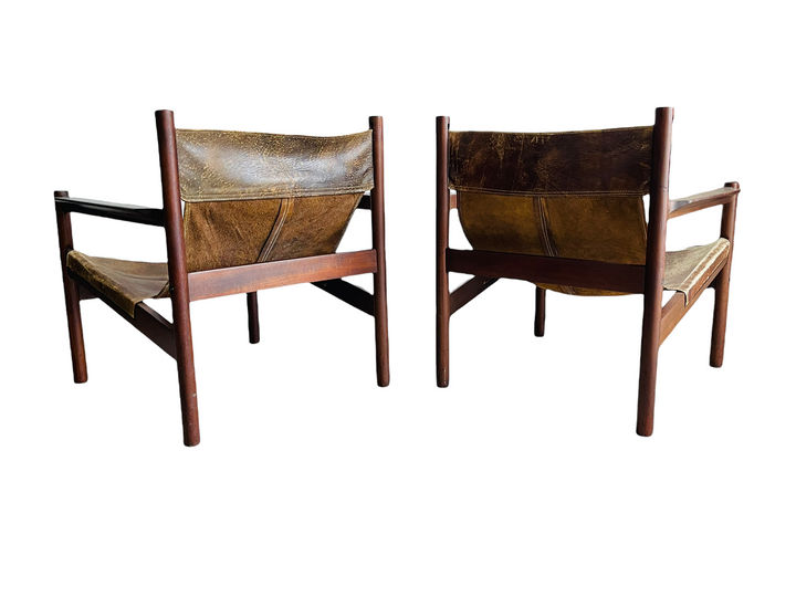 1960s Michel Arnoult Roxinho Leather Sling Lounge Chairs  image 2