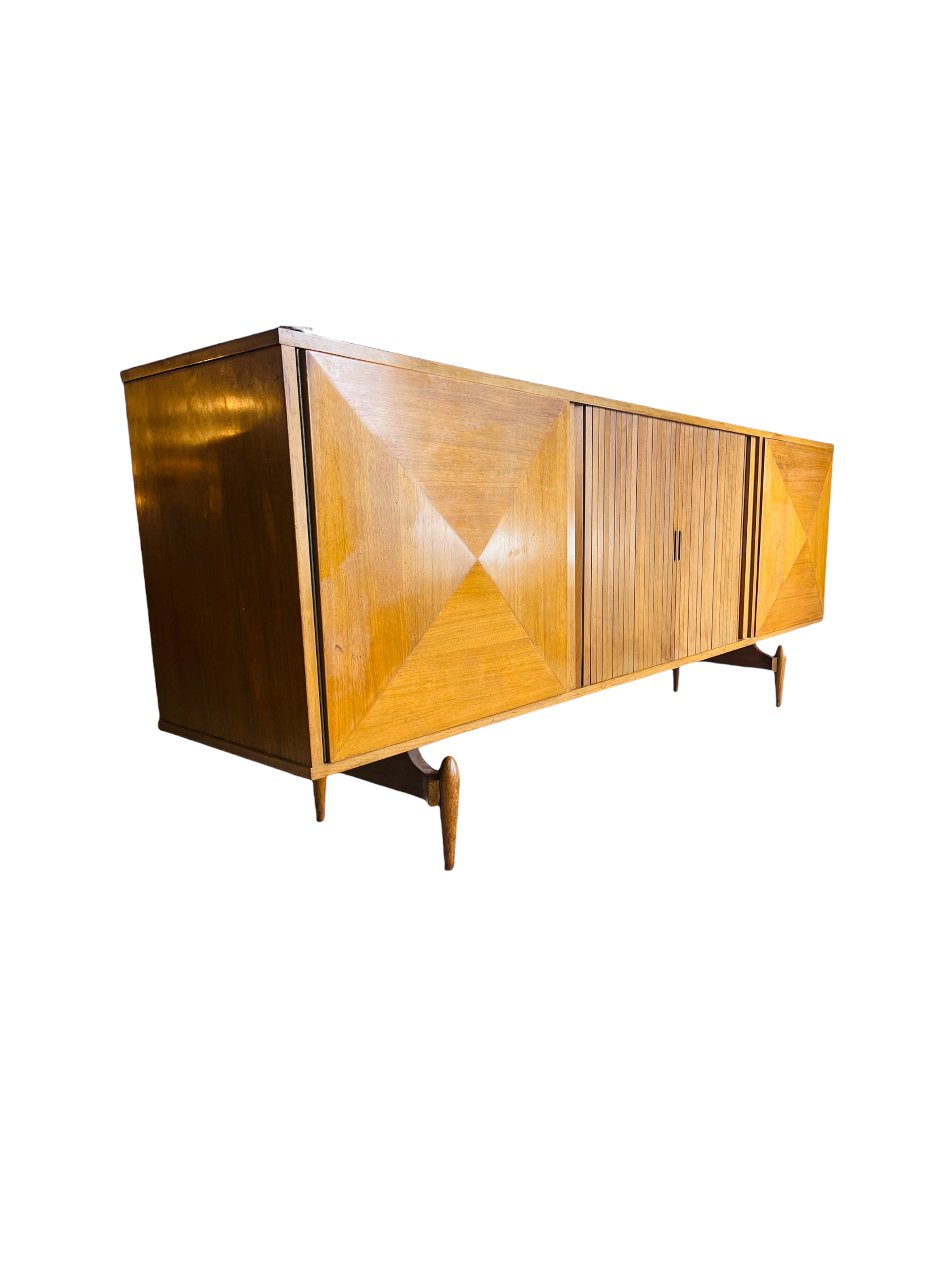 Mid-Century Modern Sculpture Dimond Credenza With Tambour Door image 2