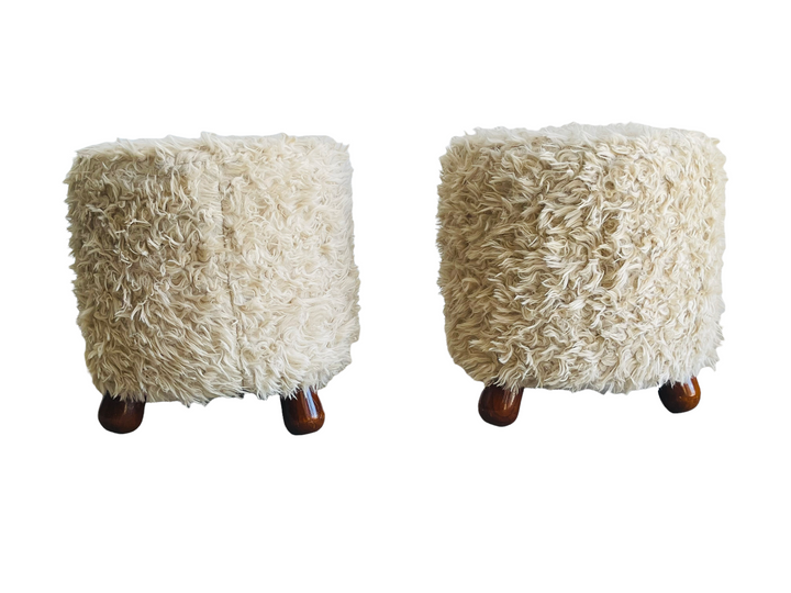 Pair of Fuzzy Stools In The Manner Of Jean Royere image 1