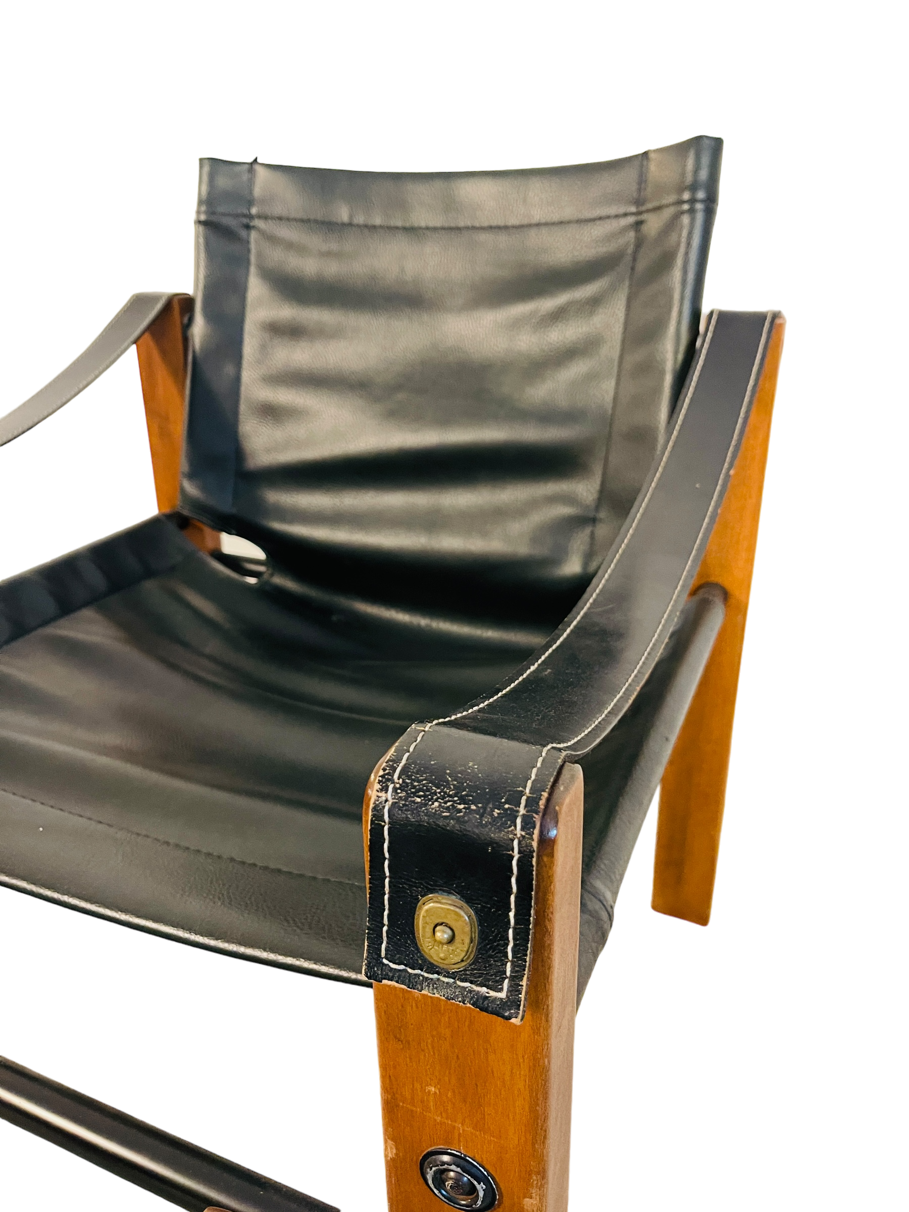 Mid Century Modern Leather Safari Lounge Chair & Ottoman image 3