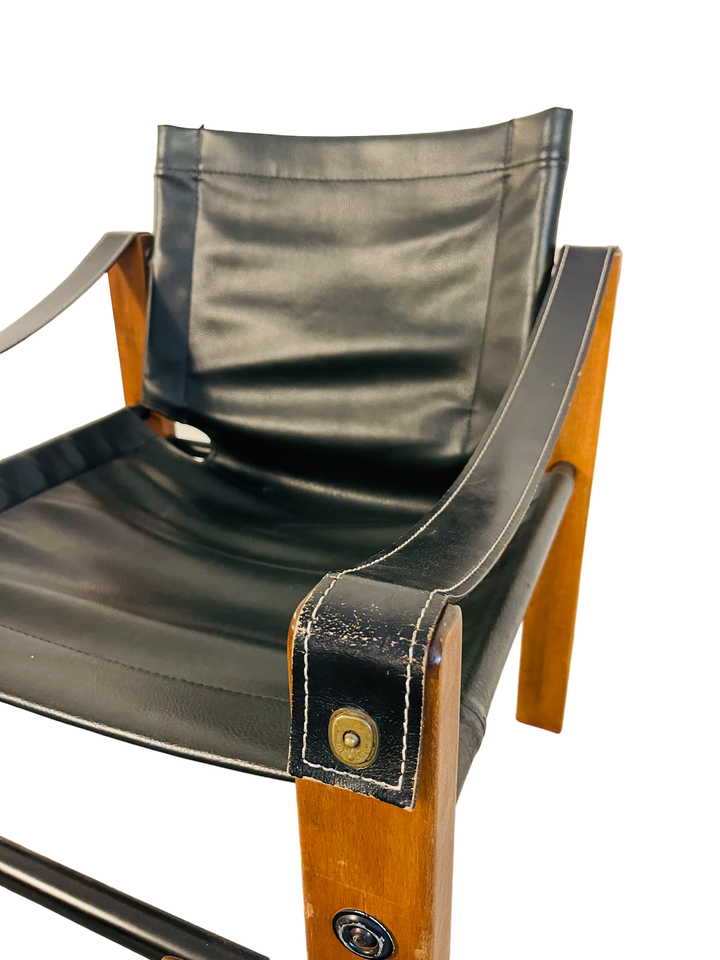 Mid Century Modern Leather Safari Lounge Chair & Ottoman image 3