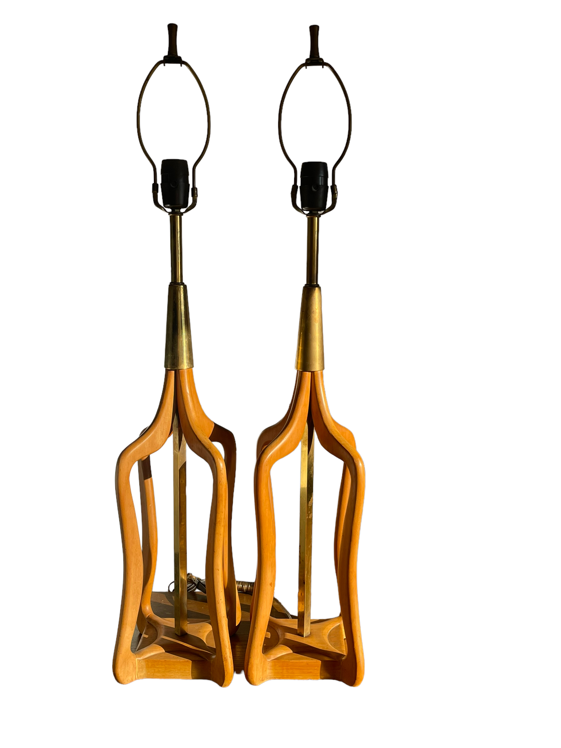 Pair MCM Wooden Tall Table Lamps image 0