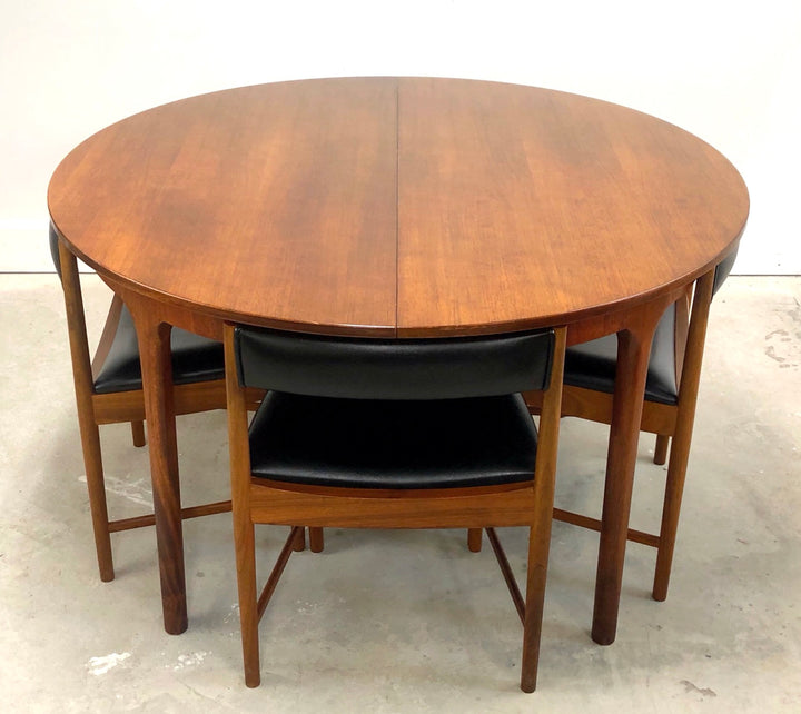 Mid-Century Modern Round Walnut Table W/ Set 4 Chairs image 0