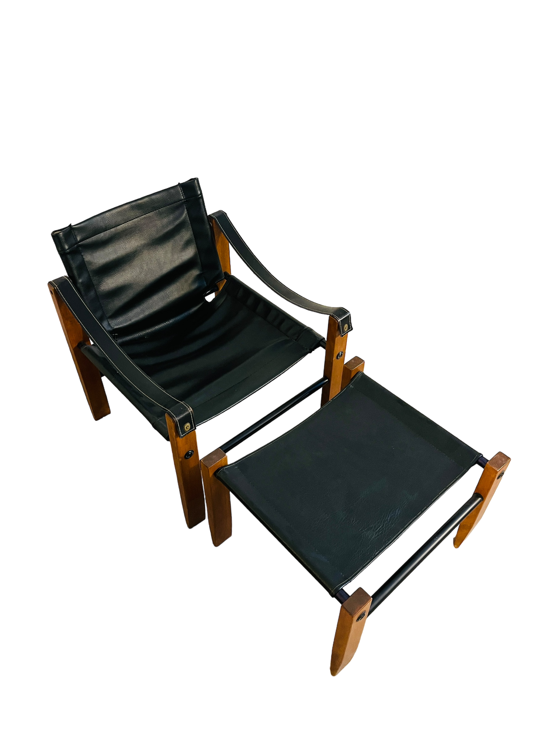 Mid Century Modern Leather Safari Lounge Chair & Ottoman image 1