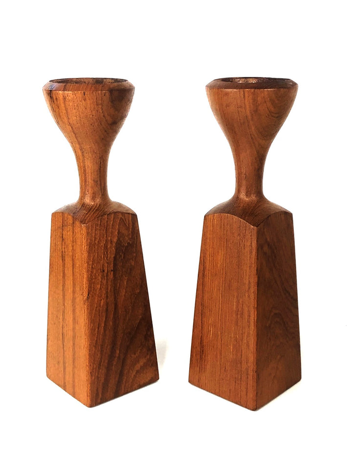 Mid-Century Dansk Teak Candlesticks Set 2 Danish Modern Minimalist image 6