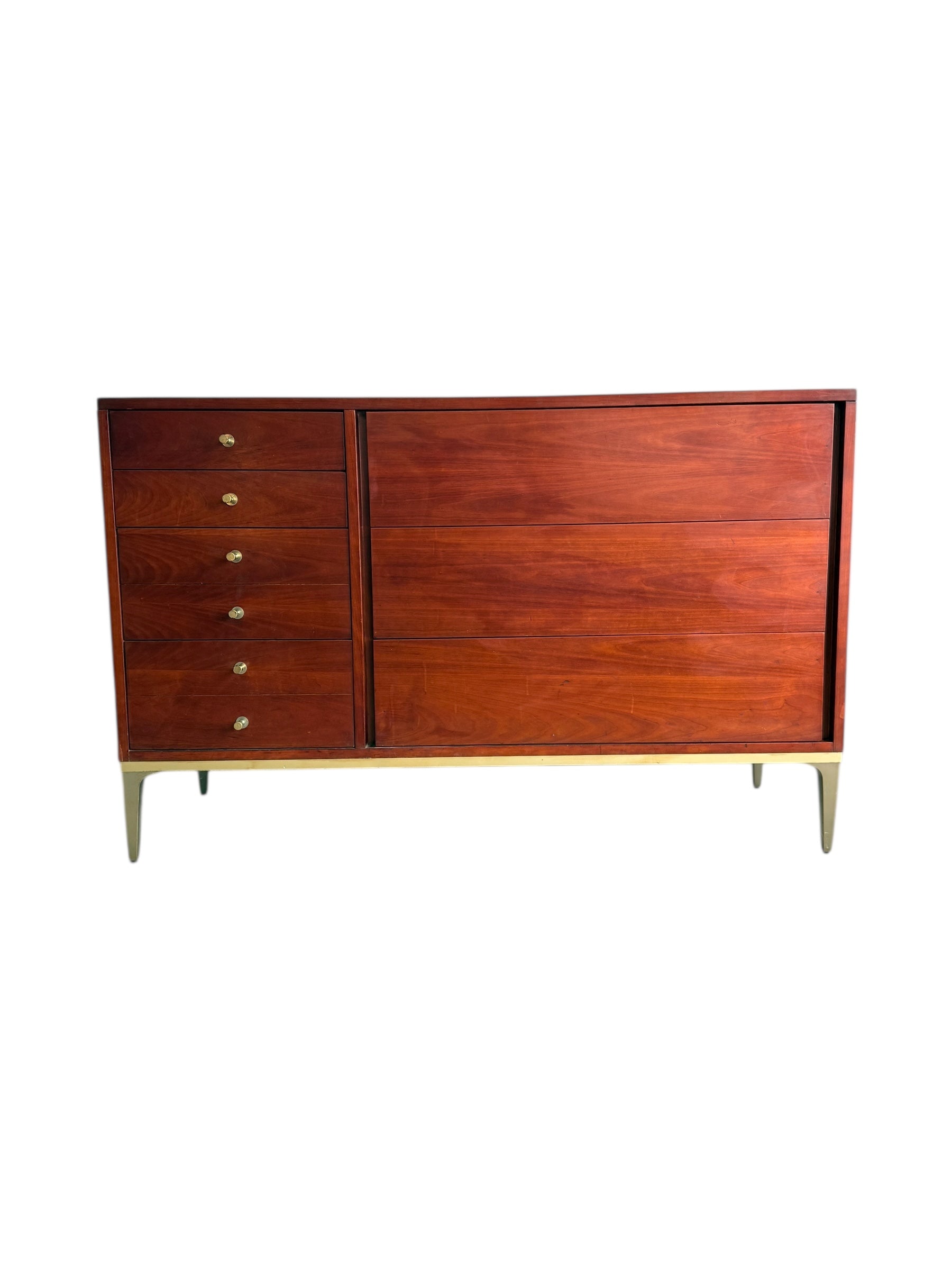 Mid Century Modern Cherry Dresser by John Stuart with Brass Legs image 0
