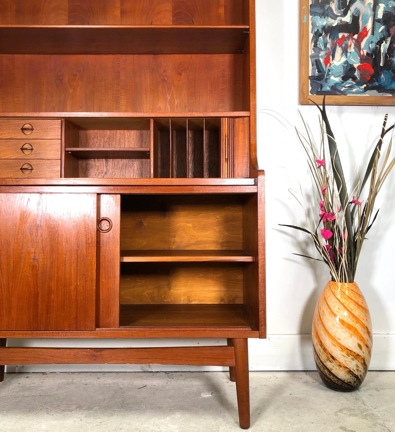 Mid-Century Danish Modern Teak Secretary Desk & Bookcase By Bornholms image 3