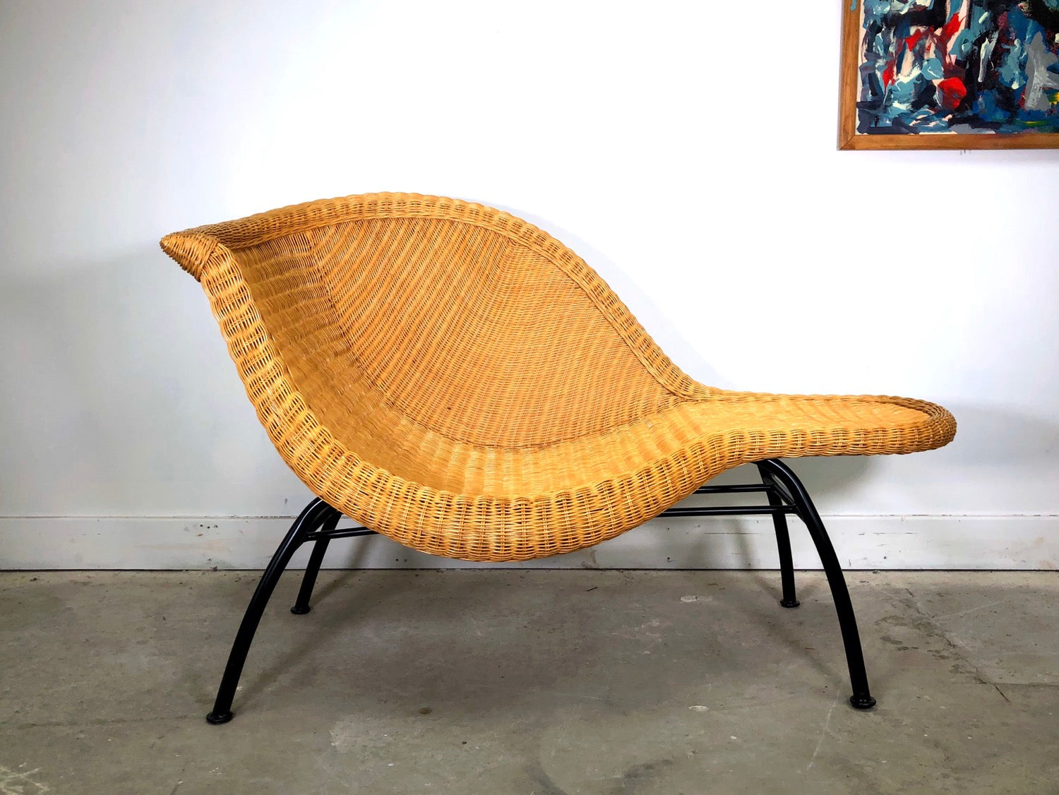 Sculptural Mid-Century Modern Wicker Chaise Lounge After Eames La Chaise image 0