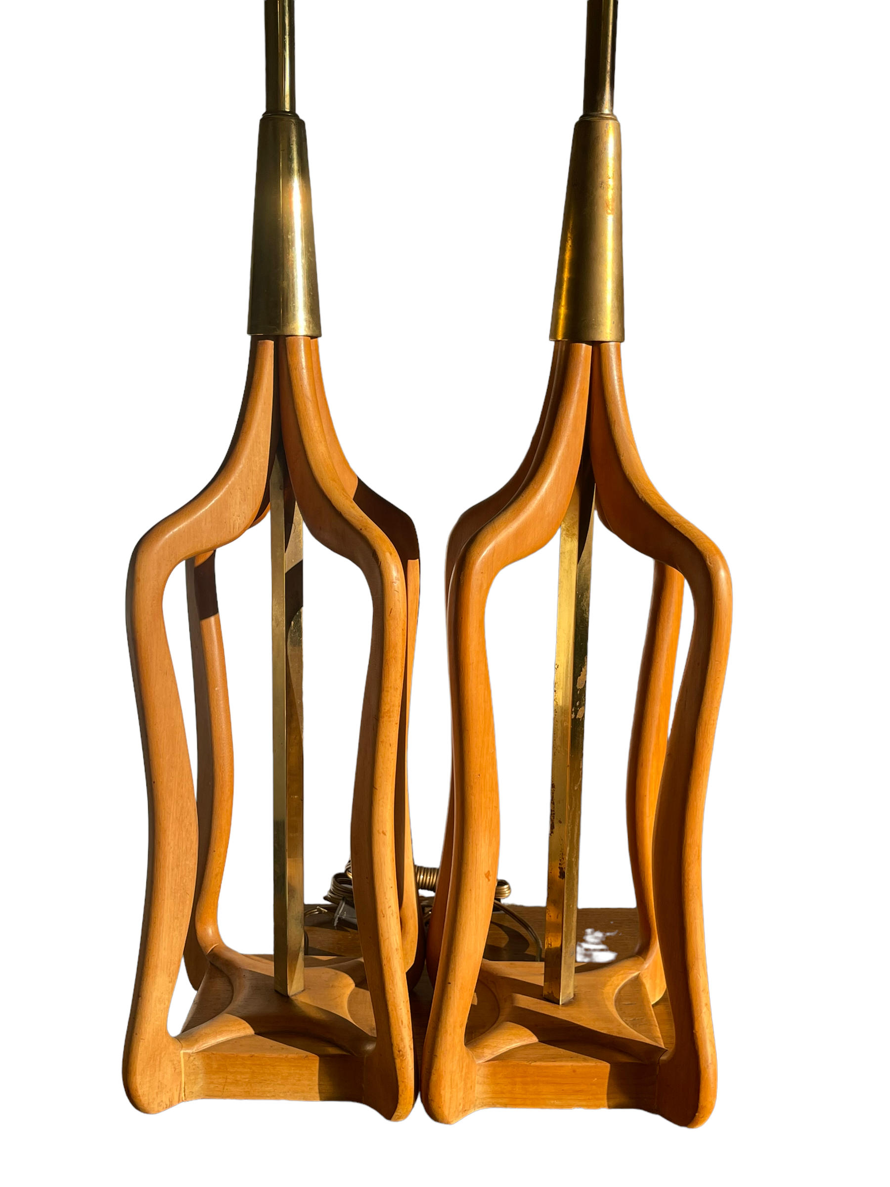 Pair MCM Wooden Tall Table Lamps image 4