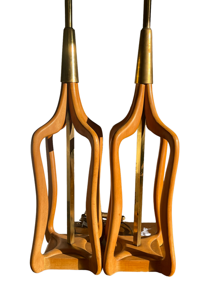 Pair MCM Wooden Tall Table Lamps image 4