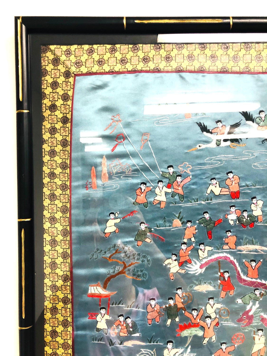 Silk Embroidered Wall Hanging of People During Chinese New Year image 1
