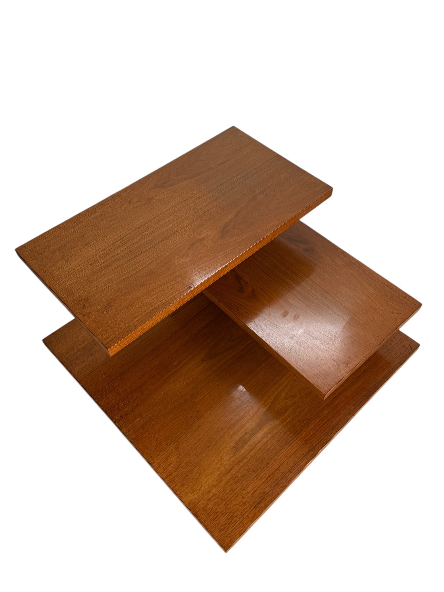 Mid Century Modern Walnut 3-Tier Side Table with Brass Tapered Legs image 1