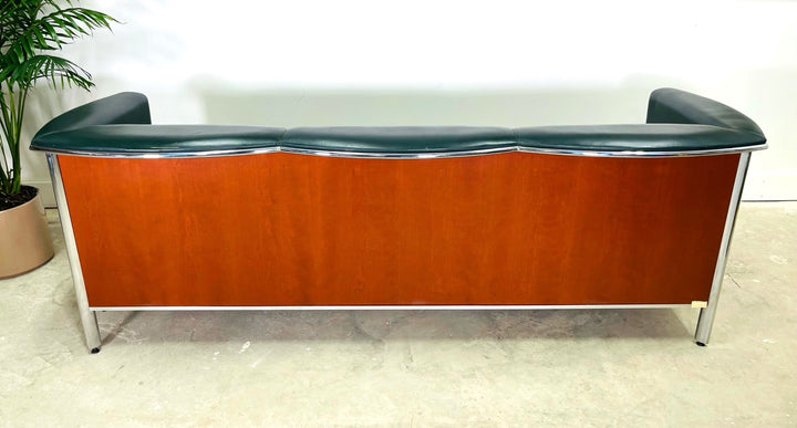 Vintage Teak & Chrome Office Leather Sofa image 9