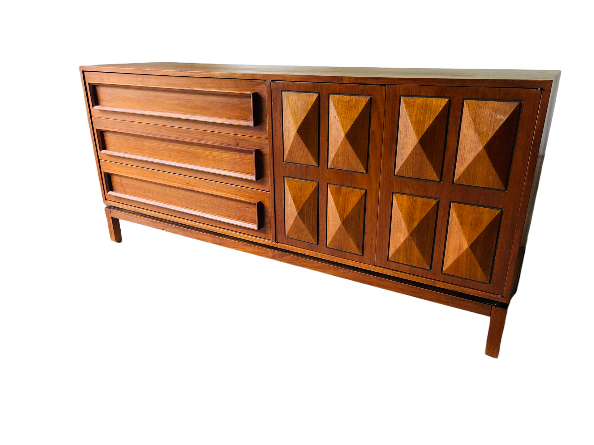 Mid Century Sculptured Walnut Lowboy Dresser / Credenza  image 0
