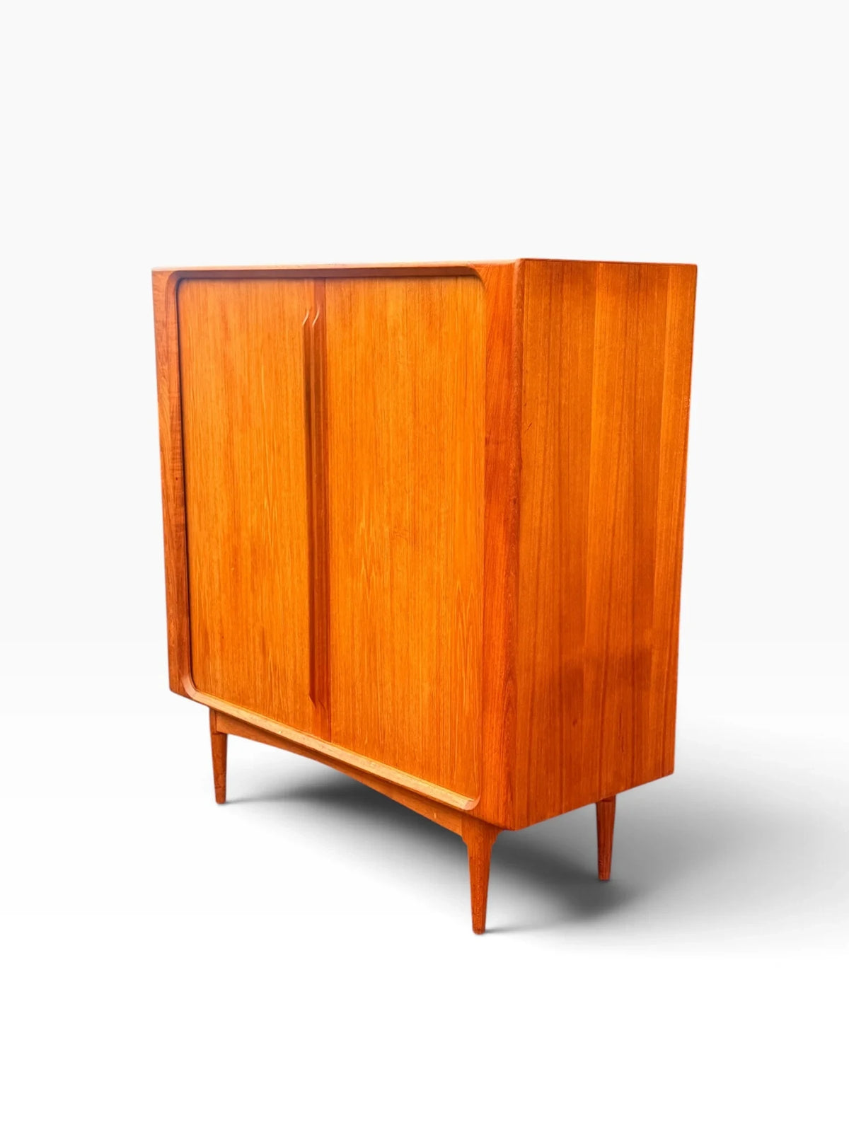Bernhard Pedersen & Søn teak tambour door highboard, angled front view
