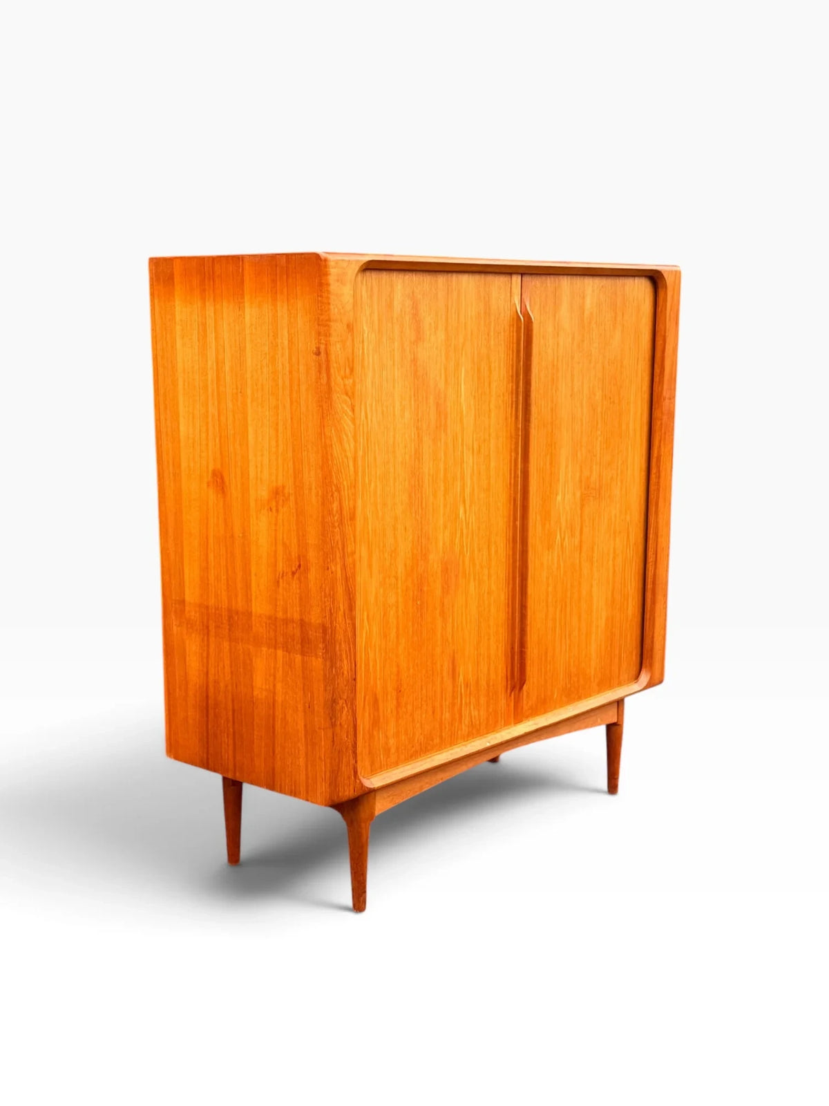 Teak highboard, opposite angled front view