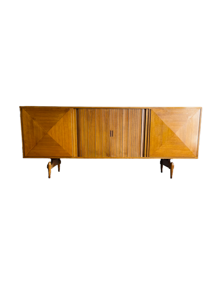 Mid-Century Modern Sculpture Dimond Credenza With Tambour Door image 3