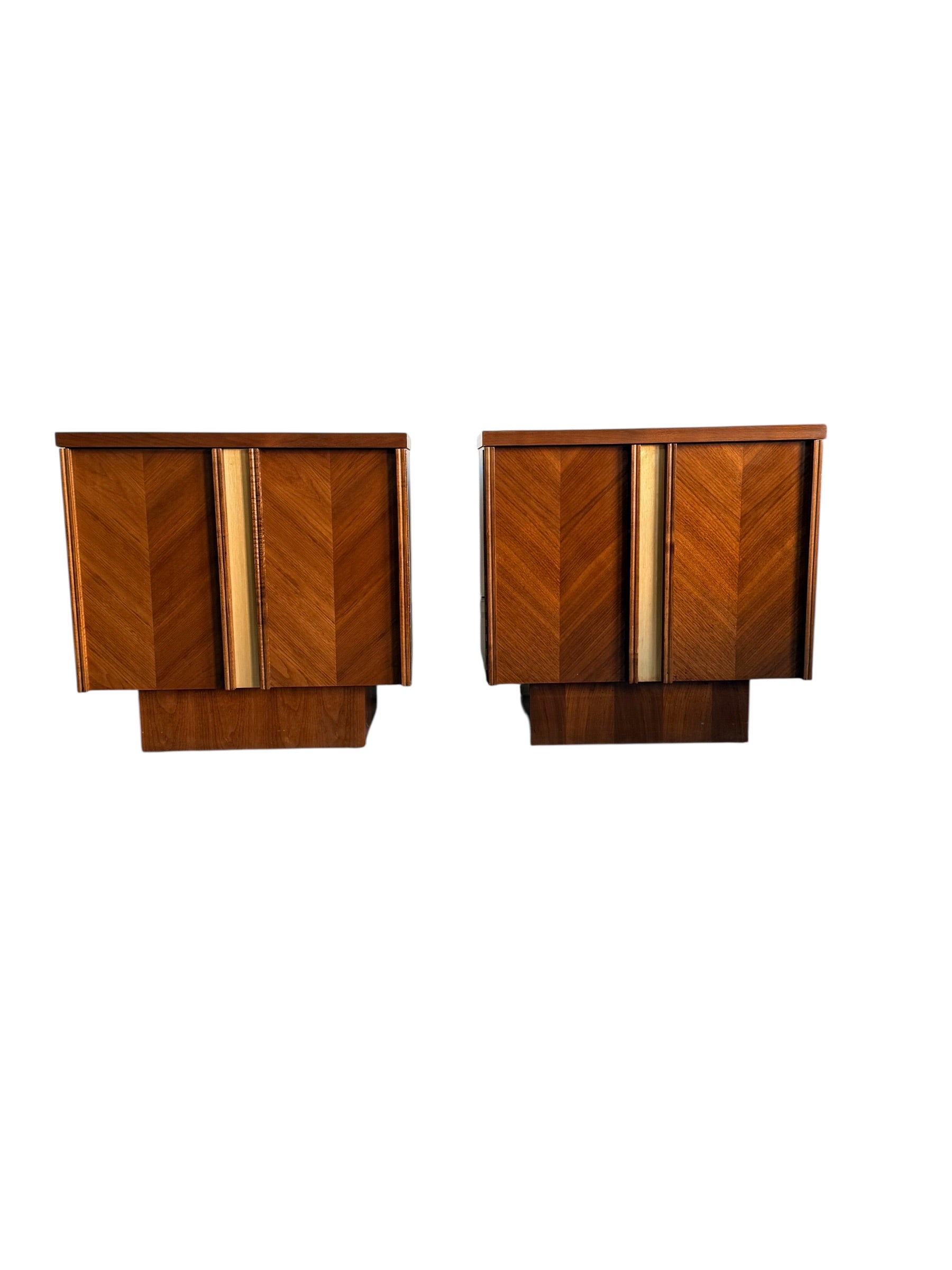 Pair of Mid Century Modern Walnut Nightstands, Canadian Made Two Door Bedside Cabinets