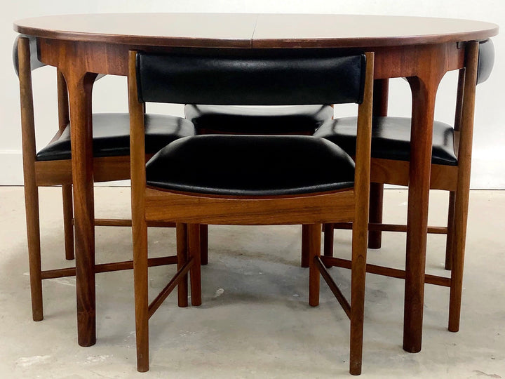 Mid-Century Modern Round Walnut Table W/ Set 4 Chairs image 1