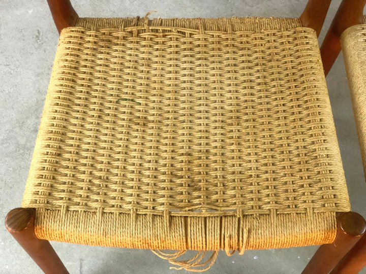 Pair MCM Danish Teak J.L. Møller Model 84 Chairs With Woven Seat image 8