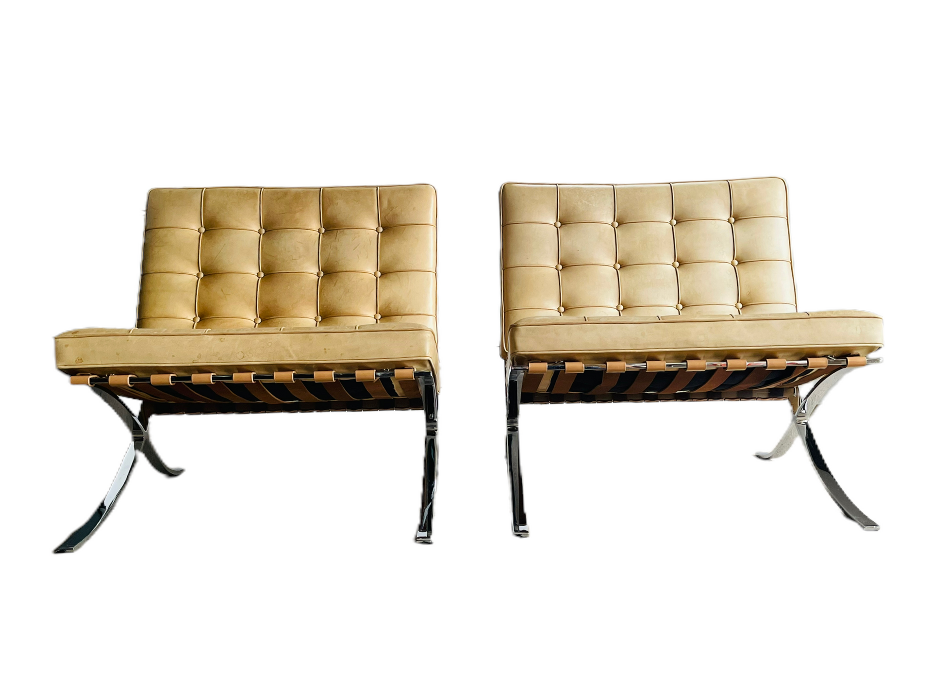 Pair of Knoll Leather Ludwig Mies Van Der Rohe Barcelona Chairs image 1