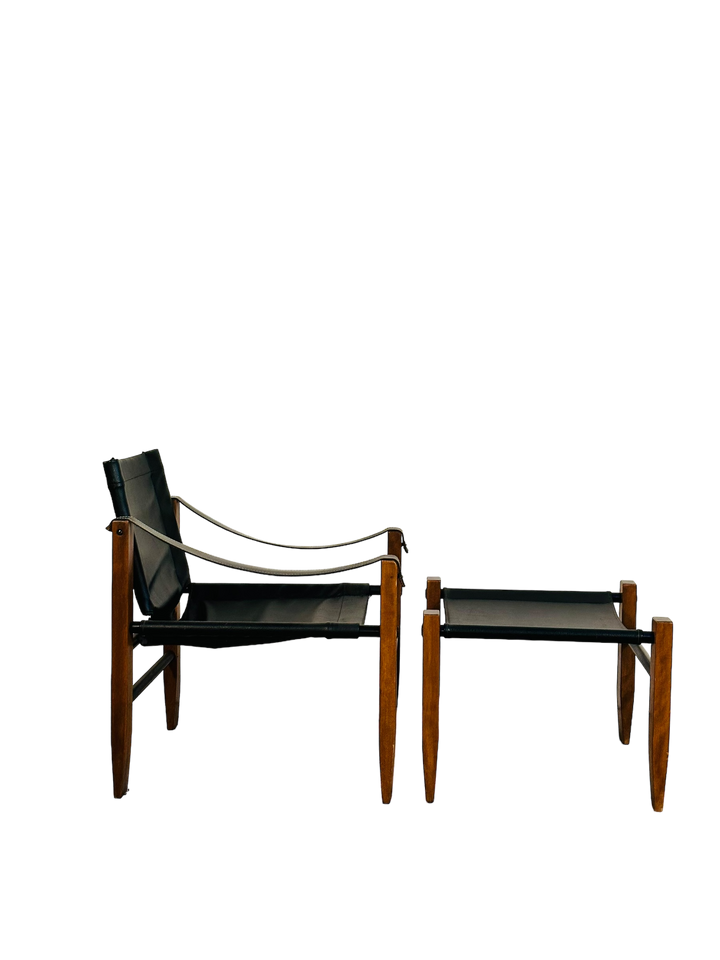 Mid Century Modern Leather Safari Lounge Chair & Ottoman image 8