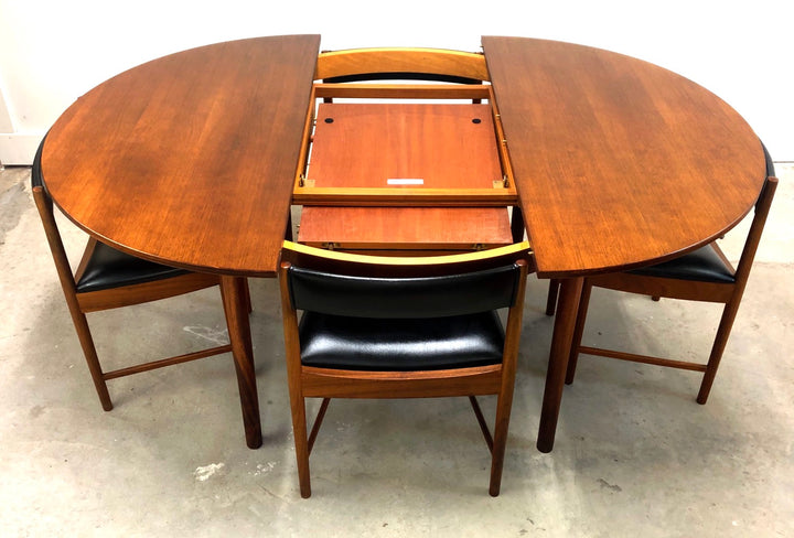 Mid-Century Modern Round Walnut Table W/ Set 4 Chairs image 7