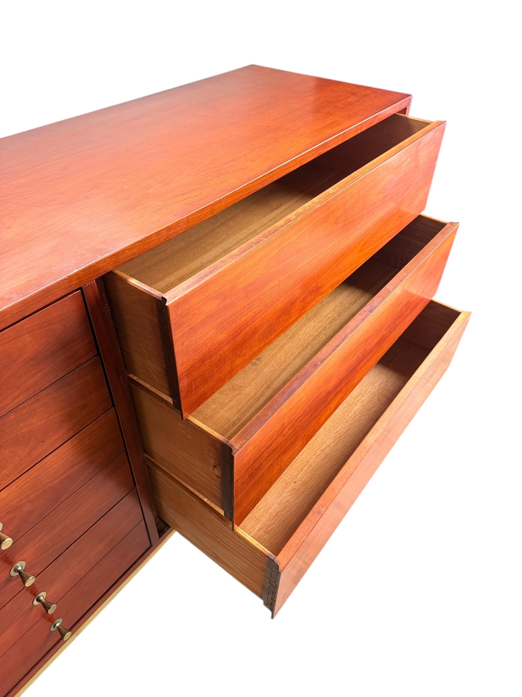 Mid Century Modern Cherry Dresser by John Stuart with Brass Legs image 5