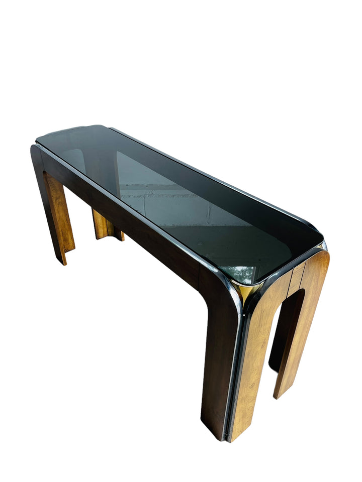 Mid Century Modern Smoked Glass Console Table / Sofa Table image 3