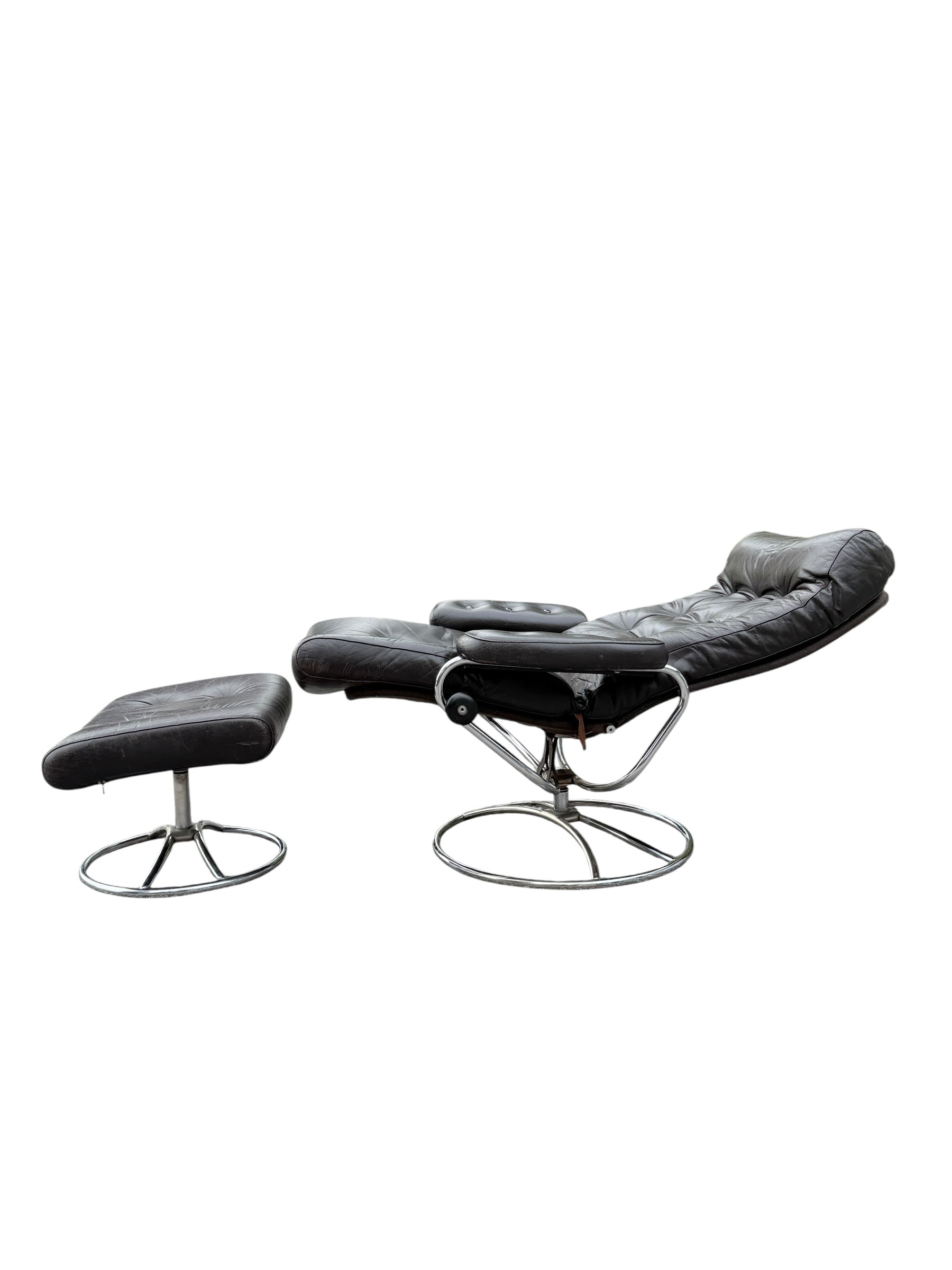 Vintage Ekornes Stressless Recliner & Ottoman – Mid Century Modern Chrome Base image 2