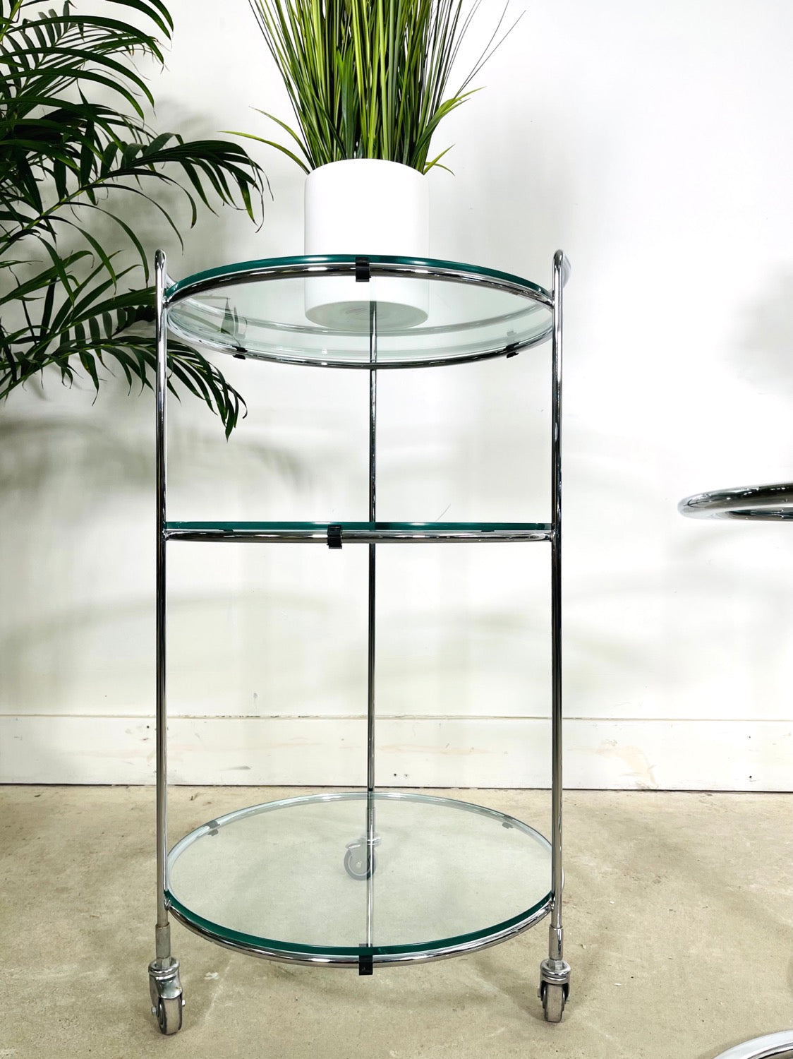 Set 4 Chrome & Glass Bar Cart & Nesting Table Eileen Gray Style image 10