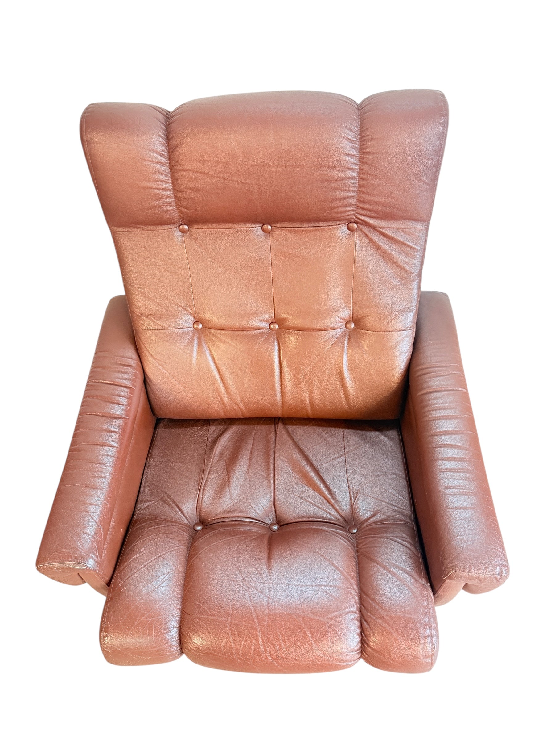 1960s Scandinavian Brown Leather Swivel Lounge Chair image 9