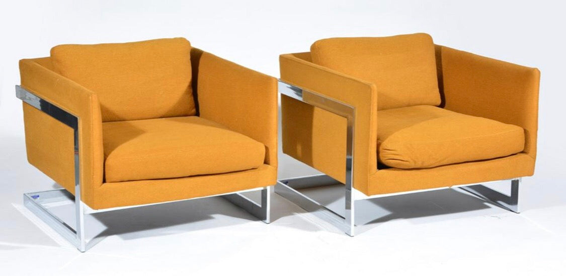 Pair of Rare Variant Milo Baughman Lounge Chairs With Chrome Frame image 0