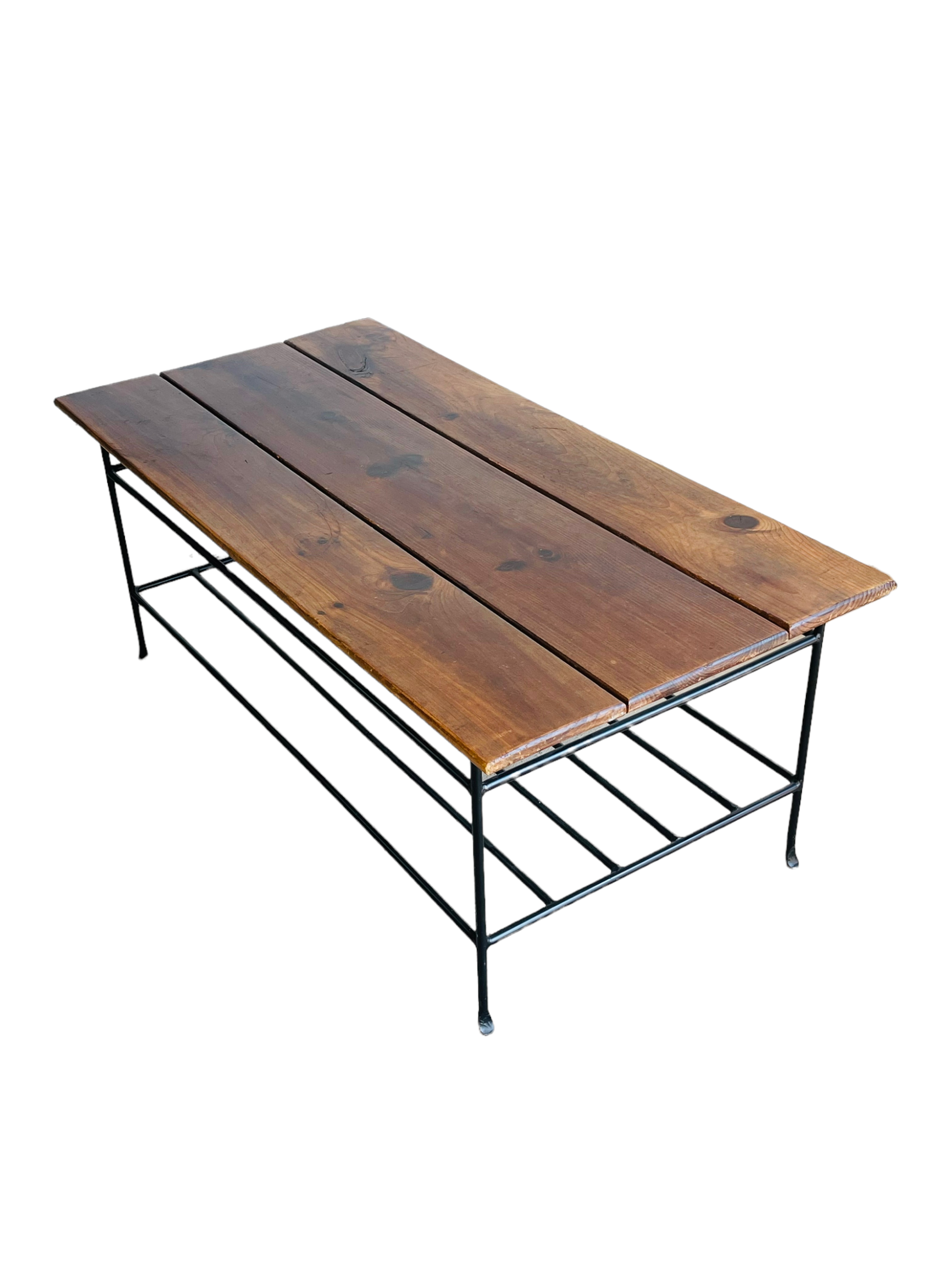 Mid-Century Industrial Coffee Table with Steel Base image 0