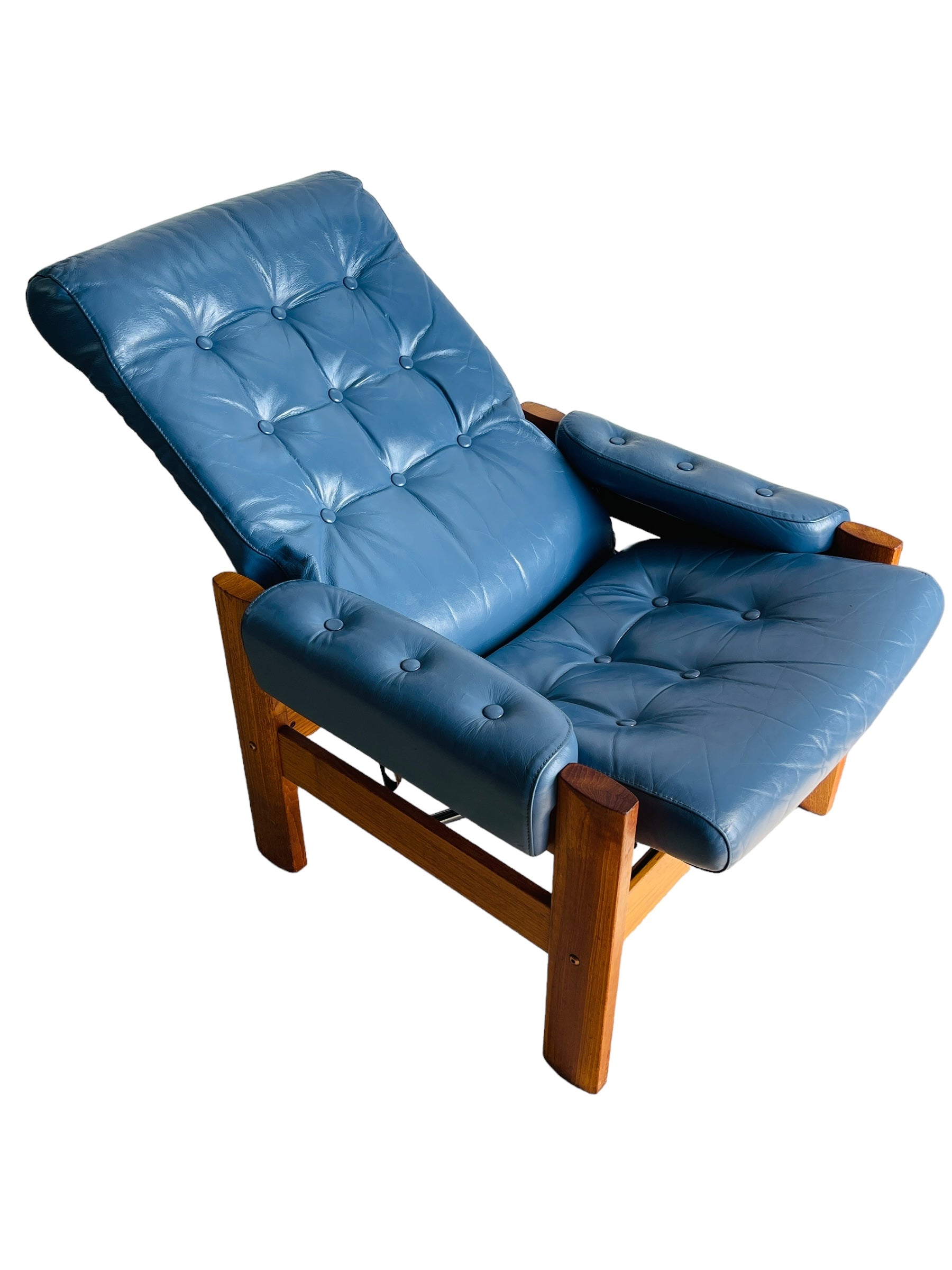 Vintage Teak Ekornes Blue Leather Lounge Chair  image 2