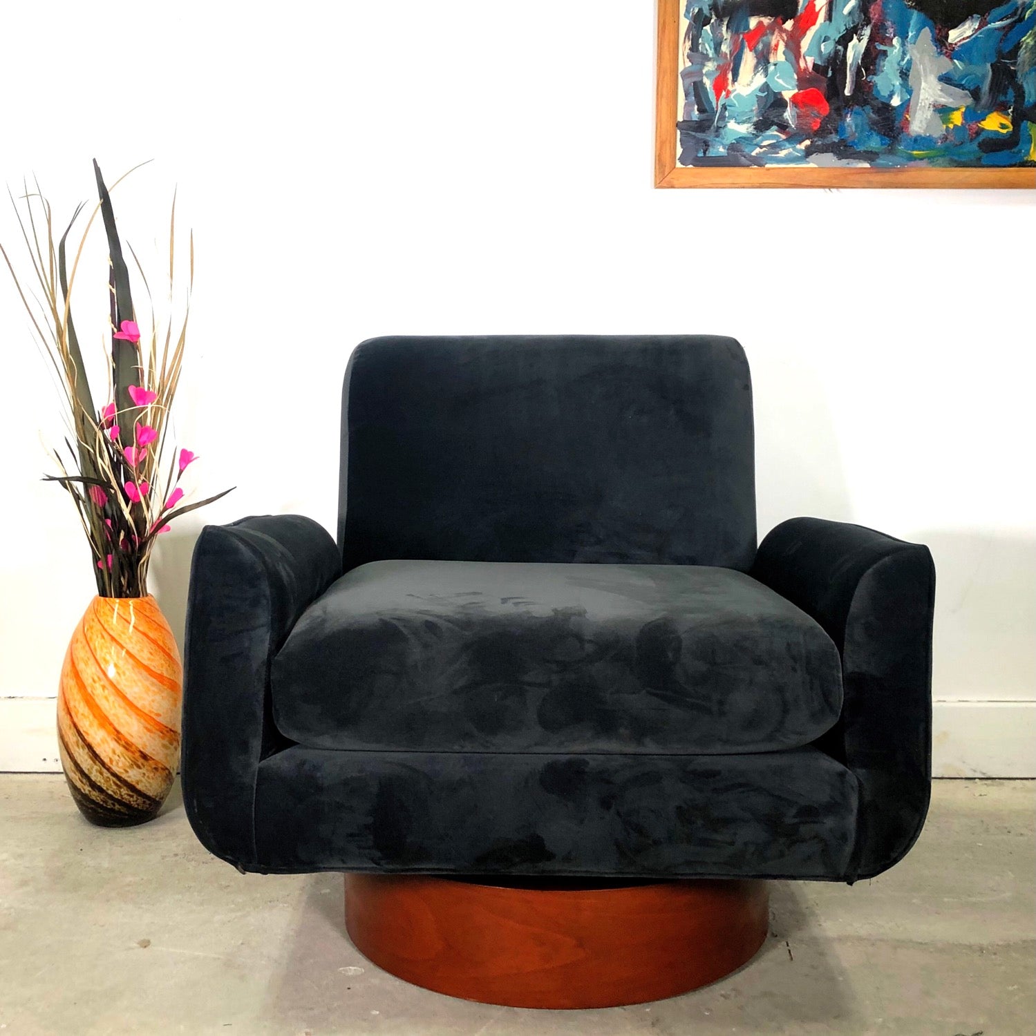 Mid-Century Modern Milo Baughman Style Swiveling Barrel Chair image 1