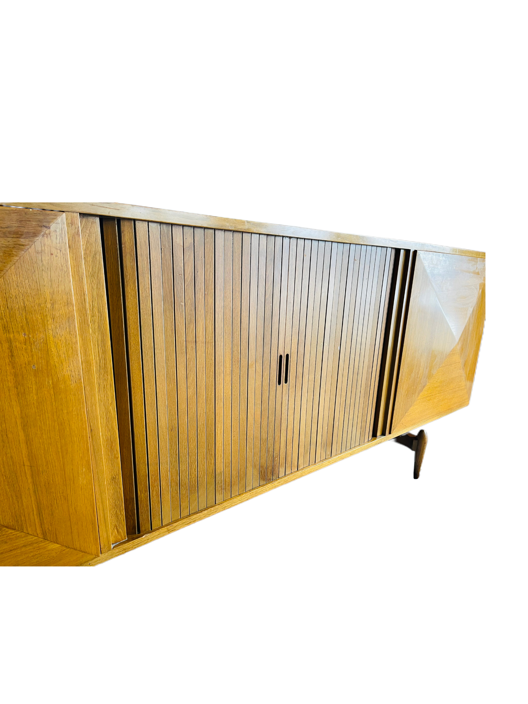 Mid-Century Modern Sculpture Dimond Credenza With Tambour Door image 5