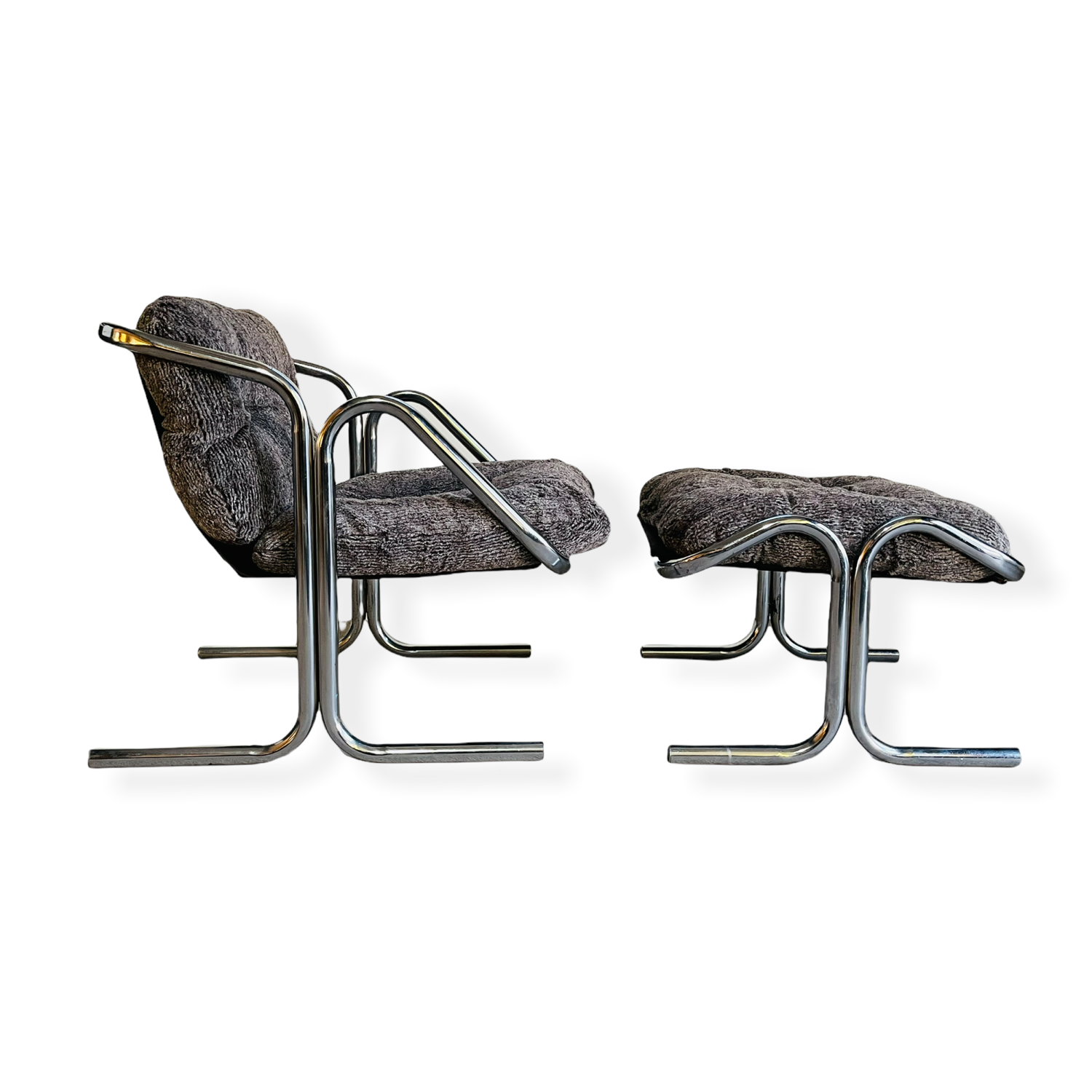 Mid-Century Modern Chrome Lounge Chair & Ottoman by Jerry Johnson for Landes image 0