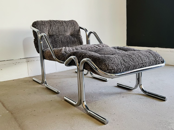 Mid-Century Modern Chrome Lounge Chair & Ottoman by Jerry Johnson for Landes image 4