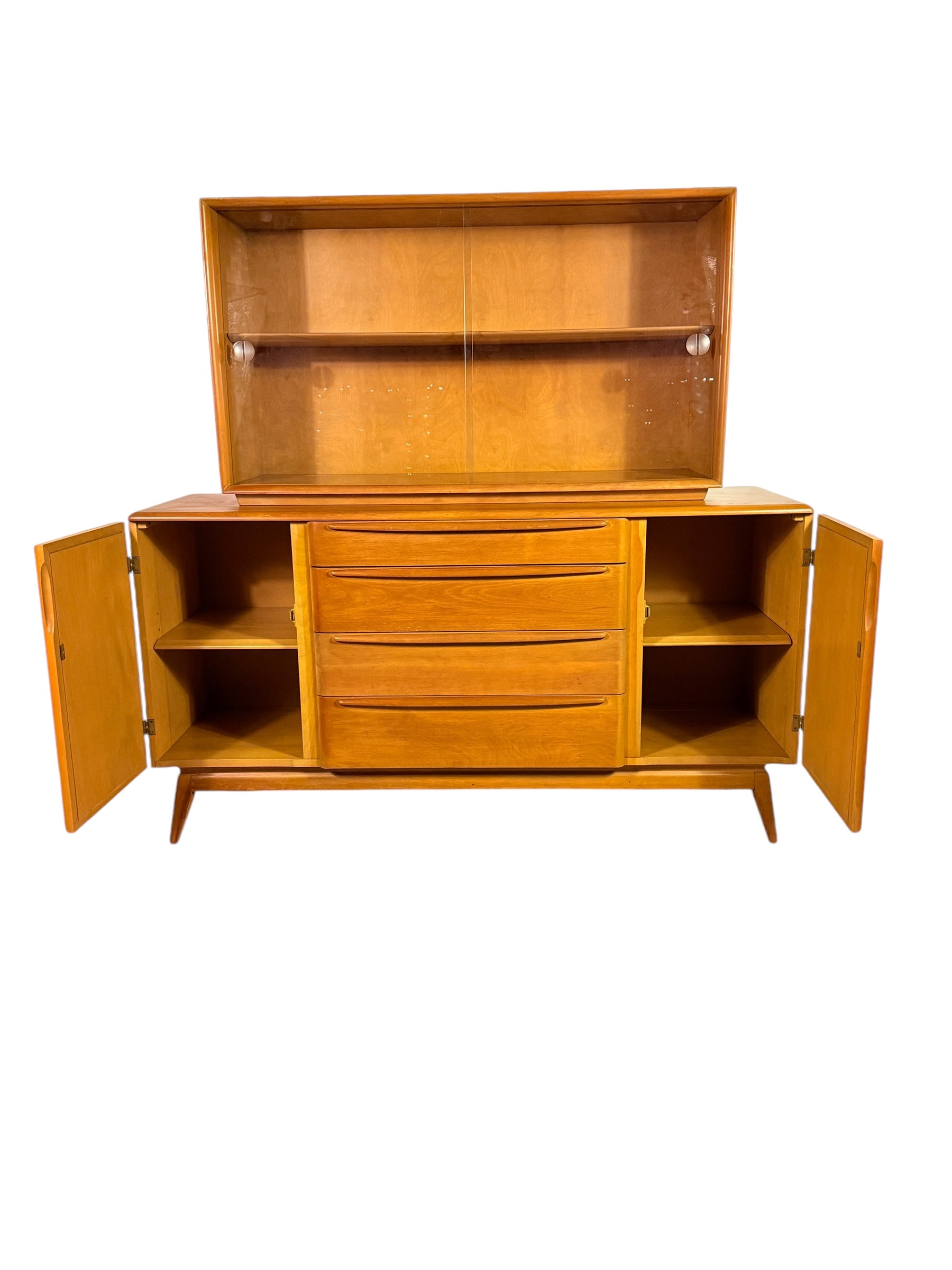 Heywood-Wakefield Maple Hutch Cadenza with Glass Display image 8