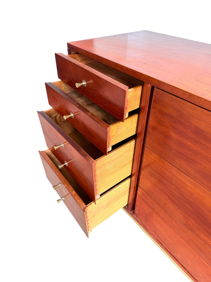 Mid Century Modern Cherry Dresser by John Stuart with Brass Legs image 4