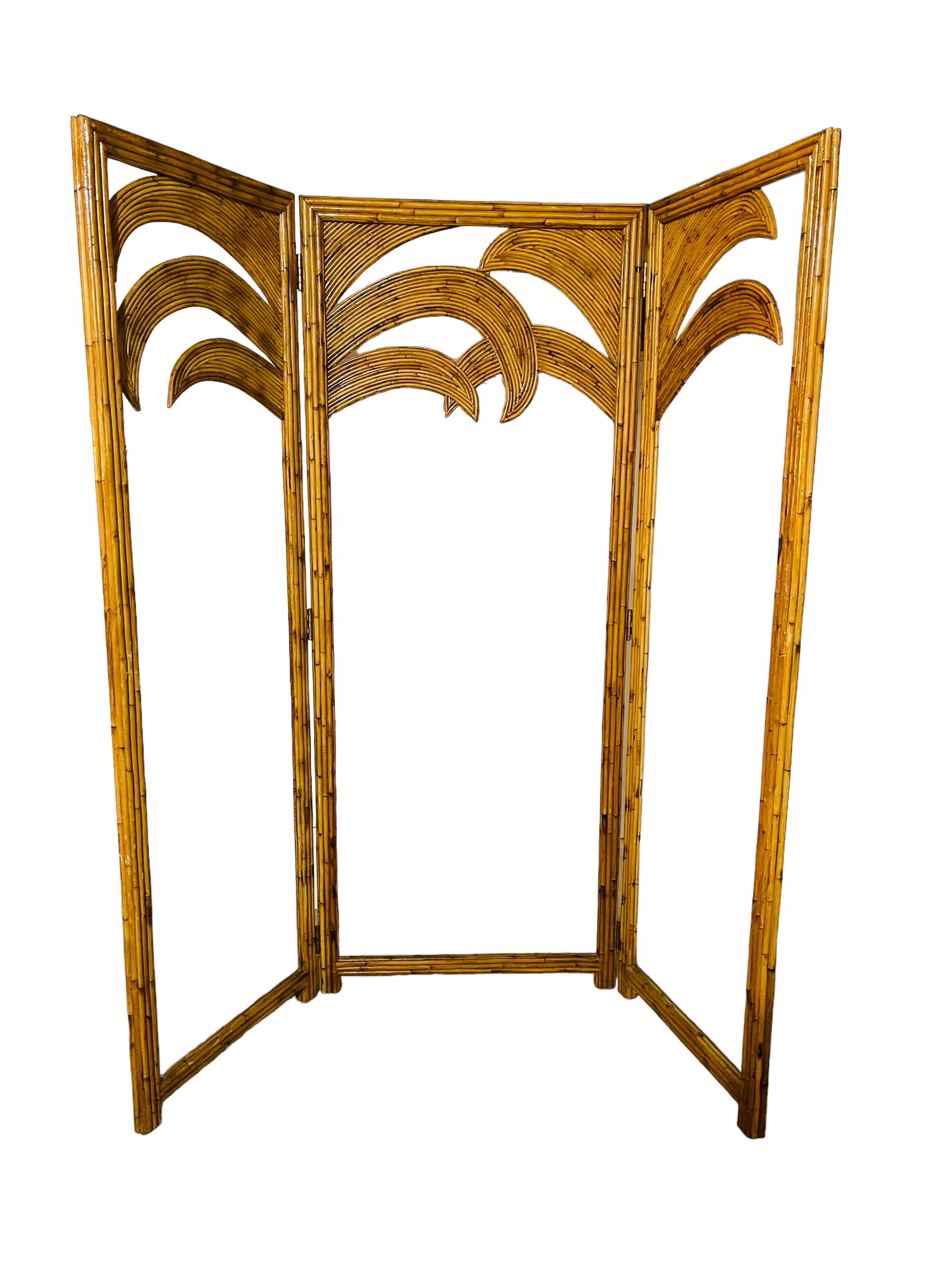 Vivai del Sud Three Panel Bamboo Screen Palm Tree Motif image 0
