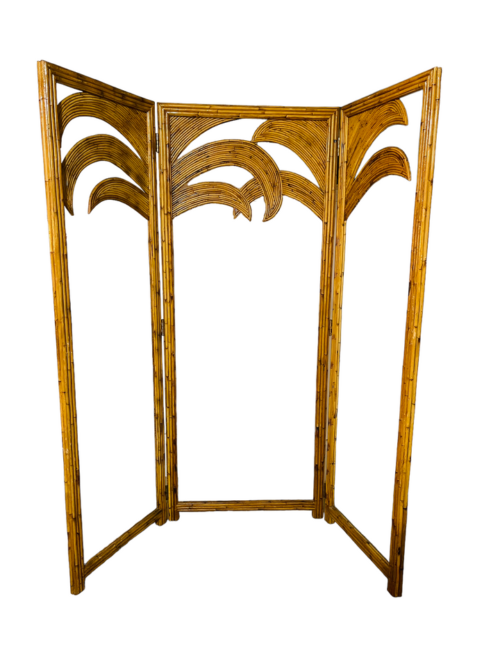 Vivai del Sud Three Panel Bamboo Screen Palm Tree Motif image 0