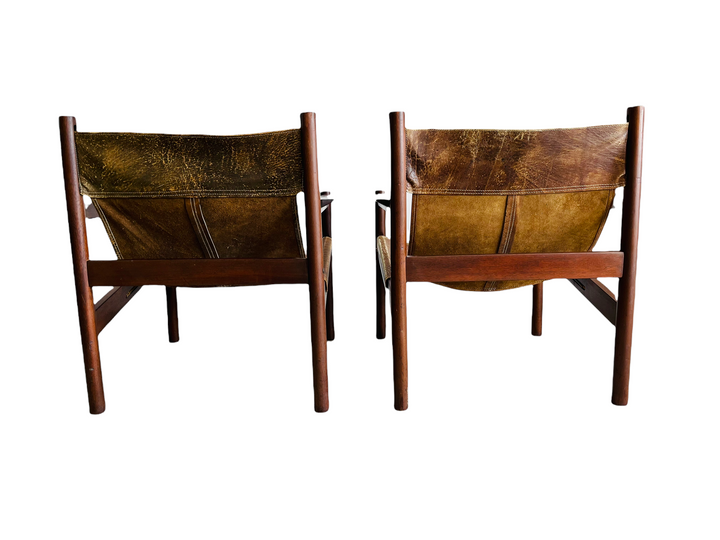 1960s Michel Arnoult Roxinho Leather Sling Lounge Chairs  image 4