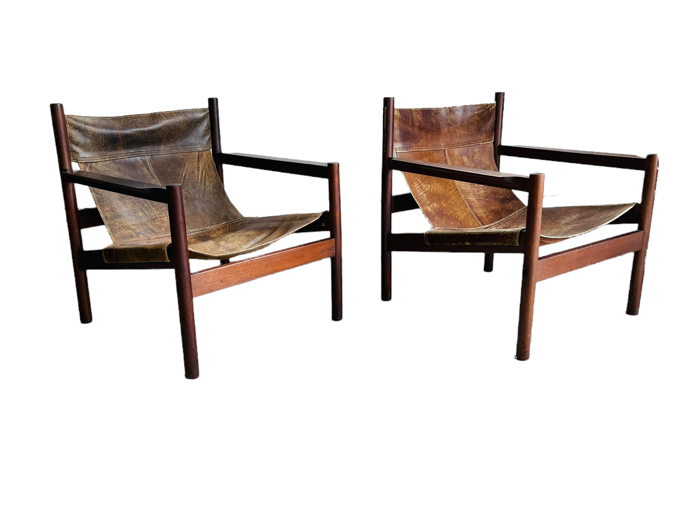 1960s Michel Arnoult Roxinho Leather Sling Lounge Chairs  image 0
