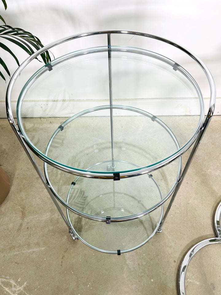 Set 4 Chrome & Glass Bar Cart & Nesting Table Eileen Gray Style image 9